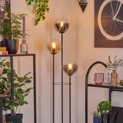 Gastor Lampadaire 25 cm Bois clair, Noir, 3 lumières
