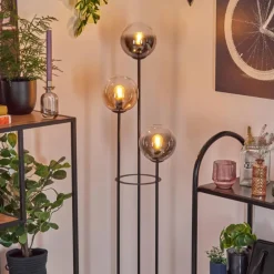 Gastor Lampadaire 25 cm Bois clair, Noir, 3 lumières