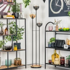 Gastor Lampadaire 25 cm Bois clair, Noir, 3 lumières