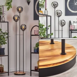 Gastor Lampadaire 25 cm Bois clair, Noir, 3 lumières