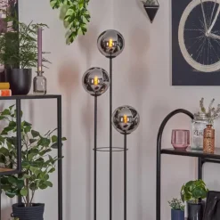 Gastor Lampadaire 25 cm Bois clair, Noir, 3 lumières