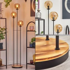Gastor Lampadaire 30 cm Bois clair, Noir, 3 lumières