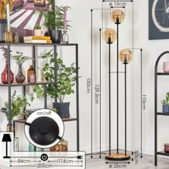 Gastor Lampadaire 30 cm Bois clair, Noir, 3 lumières