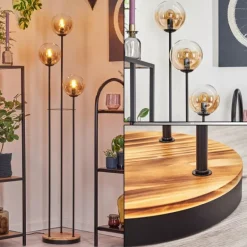 Gastor Lampadaire 30 cm Bois clair, Noir, 3 lumières