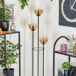 Gastor Lampadaire 30 cm Bois clair, Noir, 3 lumières