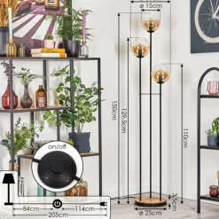 Gastor Lampadaire 30 cm Bois clair, Noir, 3 lumières