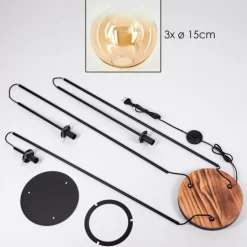 Gastor Lampadaire 30 cm Bois clair, Noir, 3 lumières