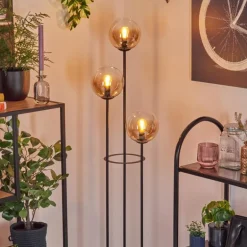 Gastor Lampadaire 30 cm Bois clair, Noir, 3 lumières