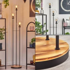 Gastor Lampadaire 30 cm Bois clair, Noir, 3 lumières