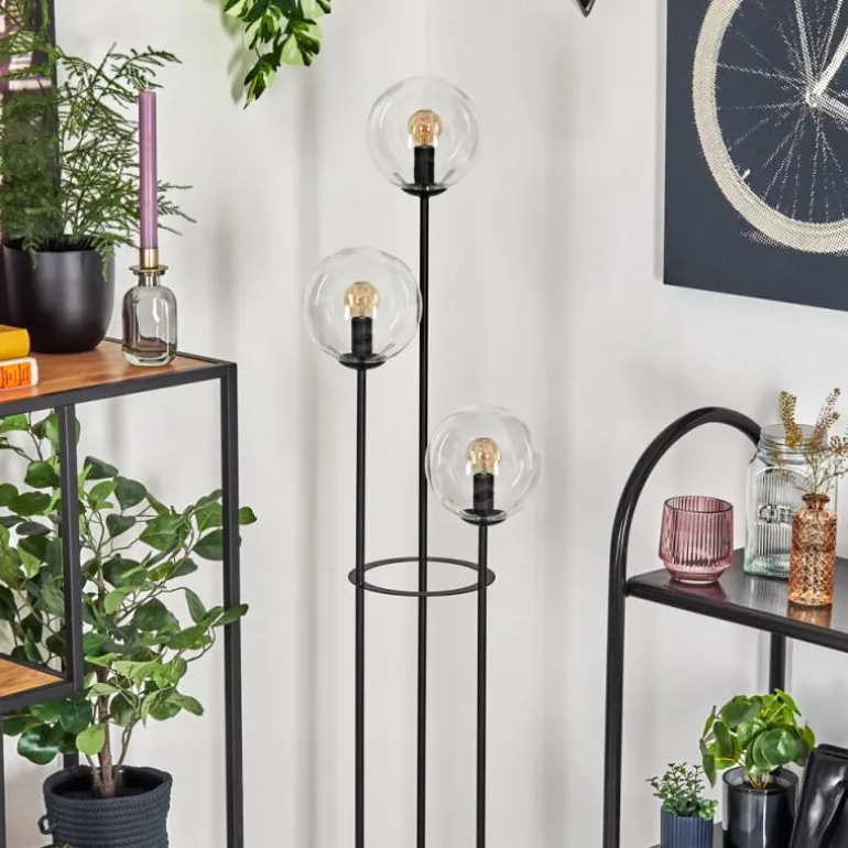 Gastor Lampadaire 30 cm Bois clair, Noir, 3 lumières