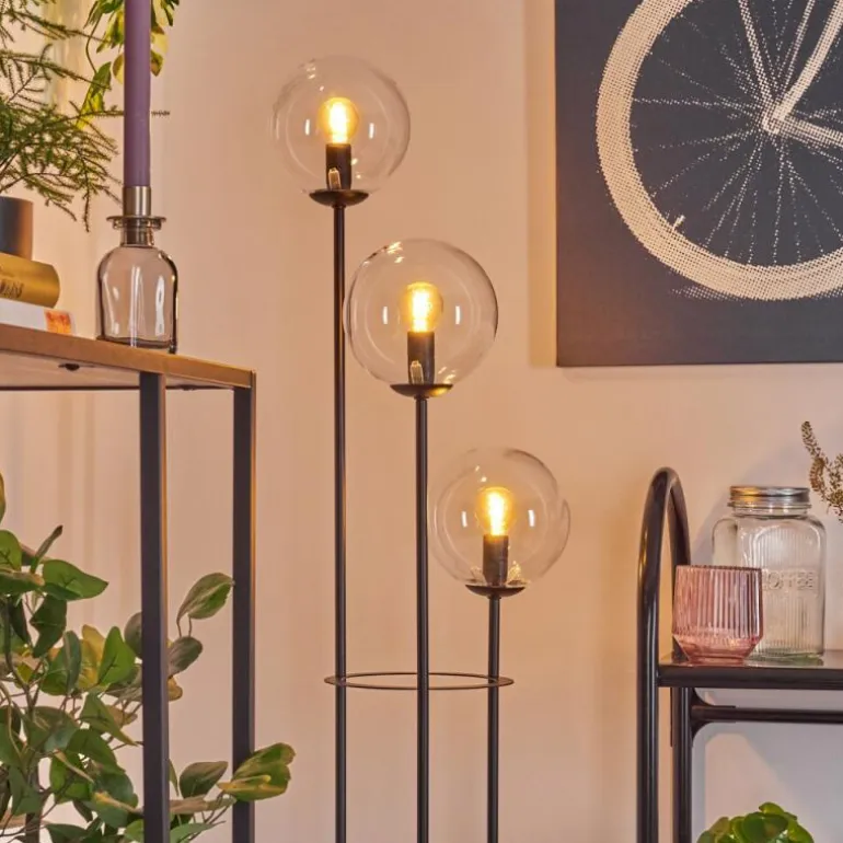 Gastor Lampadaire 30 cm Bois clair, Noir, 3 lumières