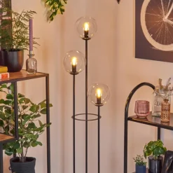 Gastor Lampadaire 30 cm Bois clair, Noir, 3 lumières
