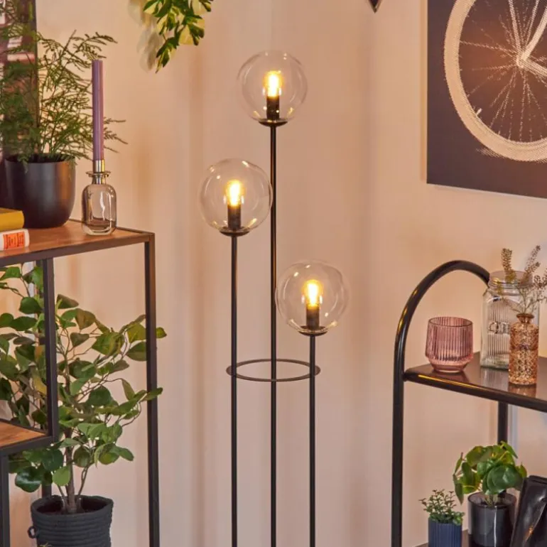 Gastor Lampadaire 30 cm Bois clair, Noir, 3 lumières