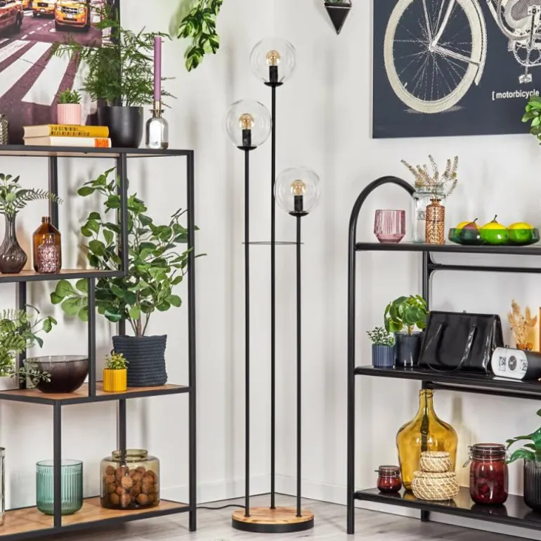 Gastor Lampadaire 30 cm Bois clair, Noir, 3 lumières