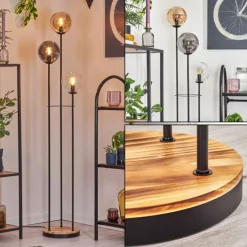 Gastor Lampadaire 30 cm Bois clair, Noir, 3 lumières