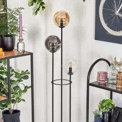 Gastor Lampadaire 30 cm Bois clair, Noir, 3 lumières
