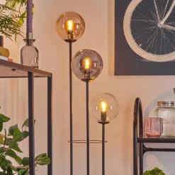 Gastor Lampadaire 30 cm Bois clair, Noir, 3 lumières