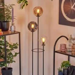 Gastor Lampadaire 30 cm Bois clair, Noir, 3 lumières