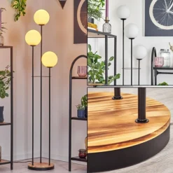 Gastor Lampadaire 30 cm Bois clair, Noir, 3 lumières