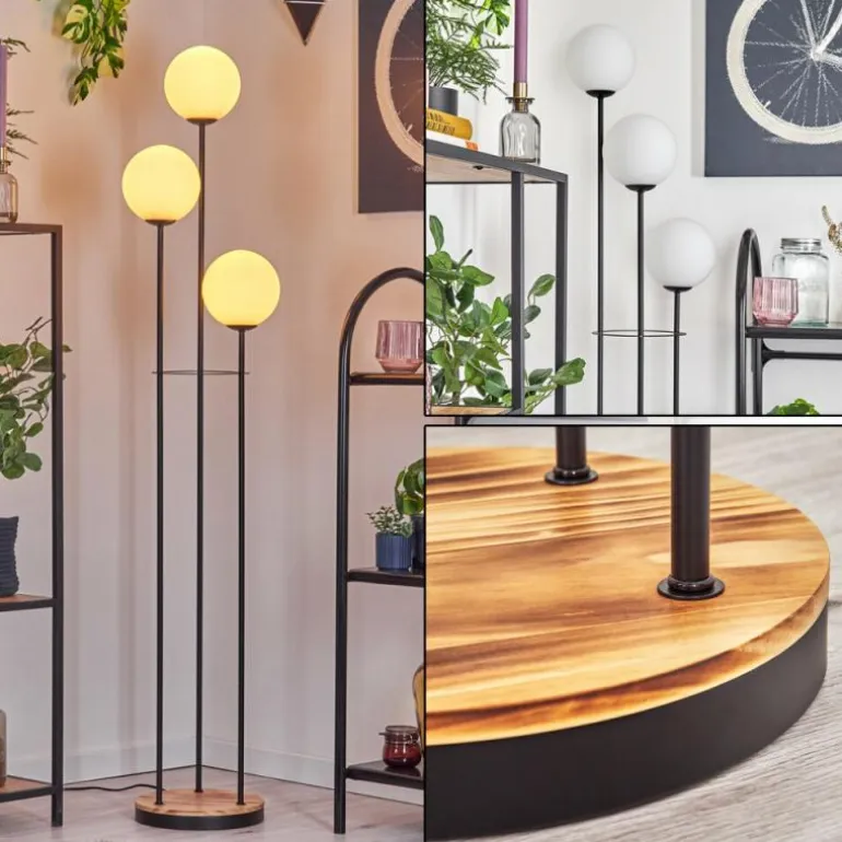 Gastor Lampadaire 30 cm Bois clair, Noir, 3 lumières