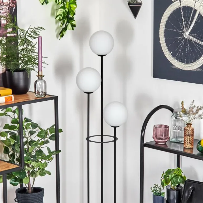 Gastor Lampadaire 30 cm Bois clair, Noir, 3 lumières