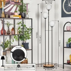 Gastor Lampadaire 30 cm Bois clair, Noir, 3 lumières