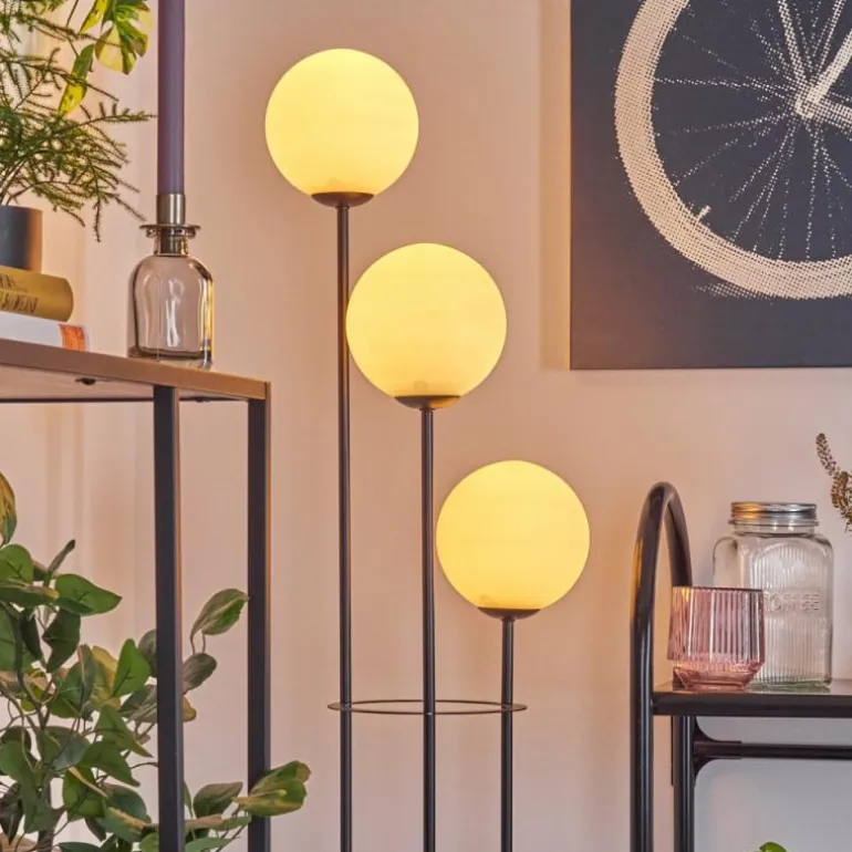 Gastor Lampadaire 30 cm Bois clair, Noir, 3 lumières