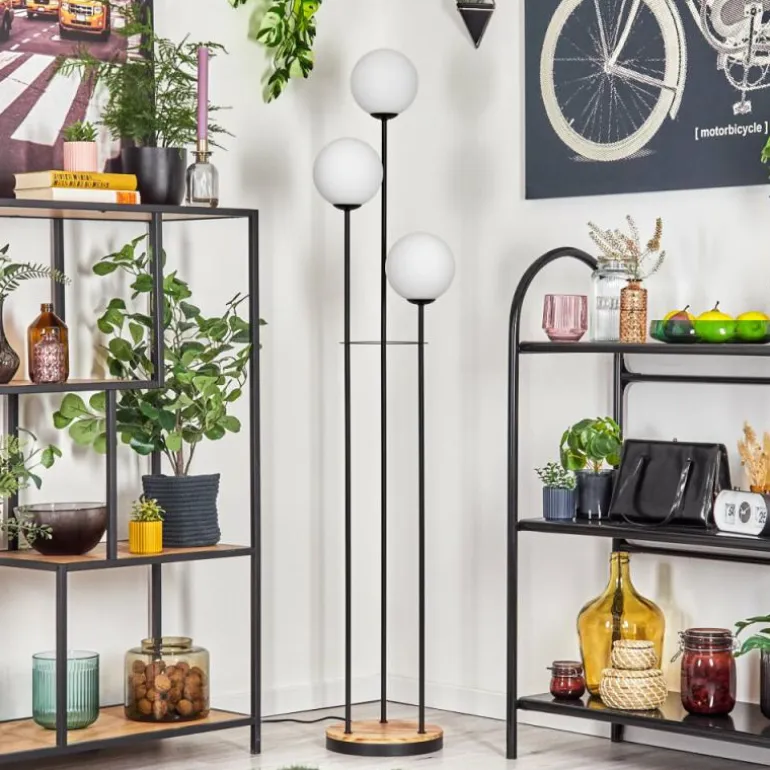 Gastor Lampadaire 30 cm Bois clair, Noir, 3 lumières