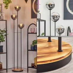 Gastor Lampadaire 30 cm Bois clair, Noir, 3 lumières