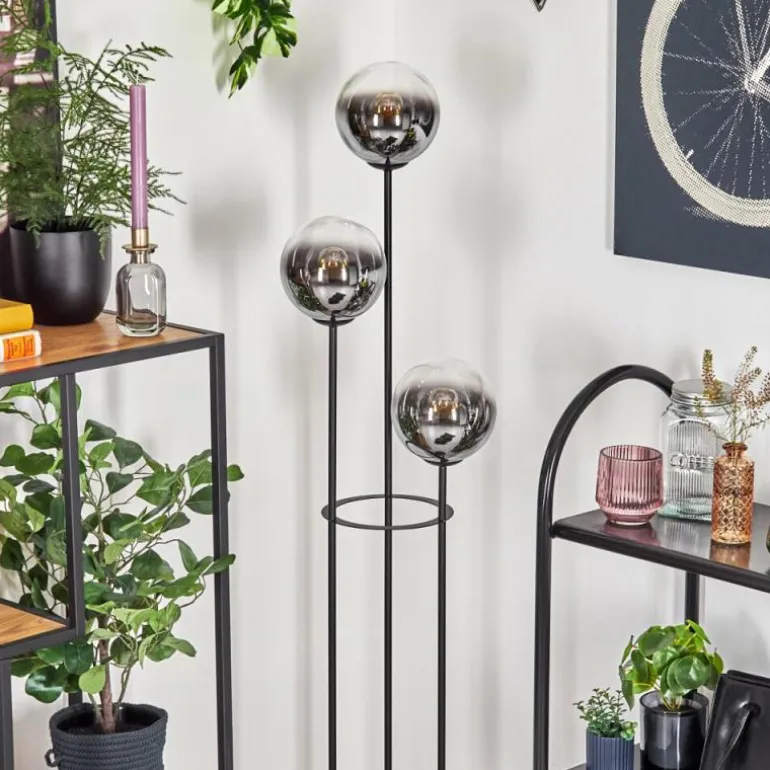 Gastor Lampadaire 30 cm Bois clair, Noir, 3 lumières