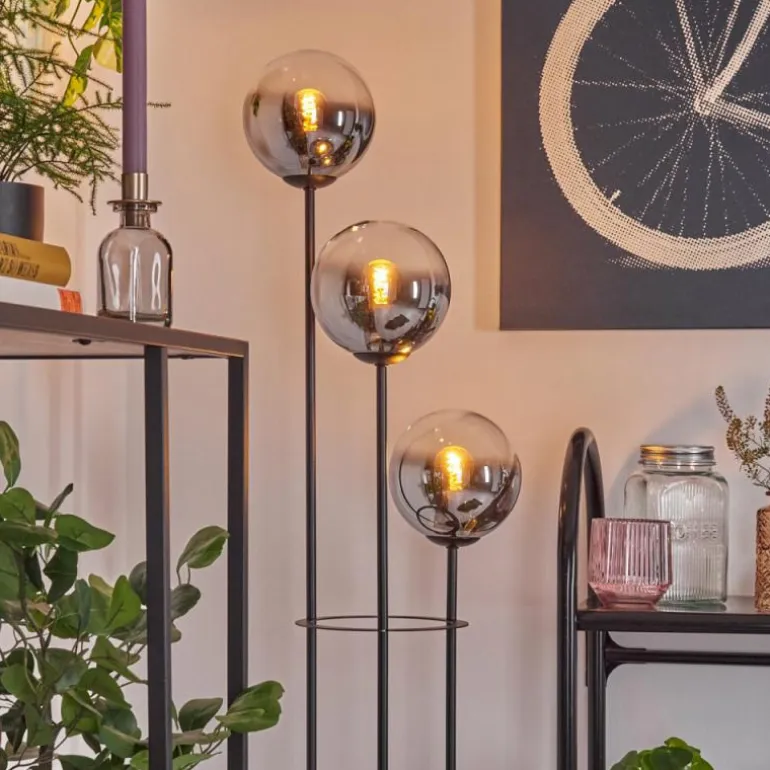 Gastor Lampadaire 30 cm Bois clair, Noir, 3 lumières