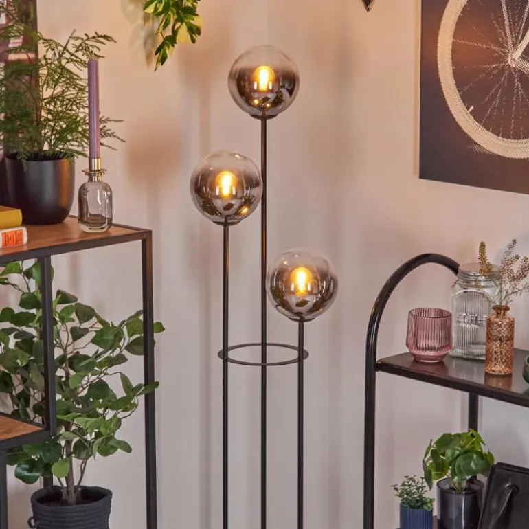Gastor Lampadaire 30 cm Bois clair, Noir, 3 lumières