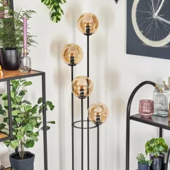 Gastor Lampadaire 30 cm Bois foncé, Noir, 4 lumières