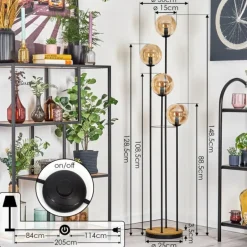 Gastor Lampadaire 30 cm Bois foncé, Noir, 4 lumières