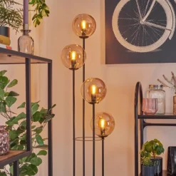Gastor Lampadaire 30 cm Bois foncé, Noir, 4 lumières