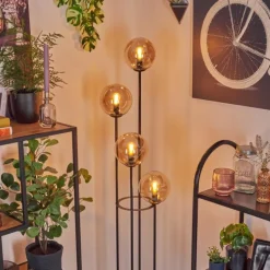 Gastor Lampadaire 30 cm Bois foncé, Noir, 4 lumières