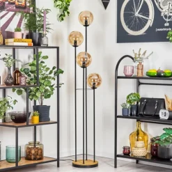 Gastor Lampadaire 30 cm Bois foncé, Noir, 4 lumières