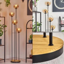 Gastor Lampadaire 30 cm Bois foncé, Noir, 4 lumières