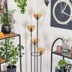 Gastor Lampadaire 30 cm Bois foncé, Noir, 4 lumières