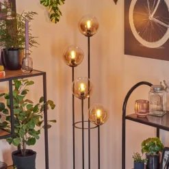 Gastor Lampadaire 30 cm Bois foncé, Noir, 4 lumières