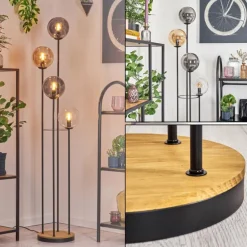 Gastor Lampadaire 30 cm Bois foncé, Noir, 4 lumières