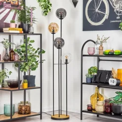 Gastor Lampadaire 30 cm Bois foncé, Noir, 4 lumières