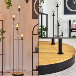 Gastor Lampadaire 30 cm Bois foncé, Noir, 4 lumières