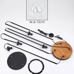 Gastor Lampadaire 30 cm Bois foncé, Noir, 4 lumières