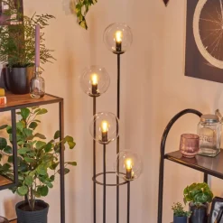 Gastor Lampadaire 30 cm Bois foncé, Noir, 4 lumières