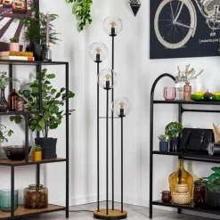 Gastor Lampadaire 30 cm Bois foncé, Noir, 4 lumières