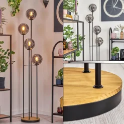 Gastor Lampadaire 30 cm Bois foncé, Noir, 4 lumières