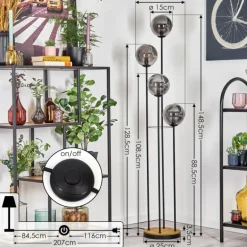Gastor Lampadaire 30 cm Bois foncé, Noir, 4 lumières