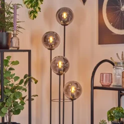 Gastor Lampadaire 30 cm Bois foncé, Noir, 4 lumières