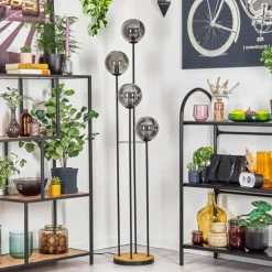 Gastor Lampadaire 30 cm Bois foncé, Noir, 4 lumières